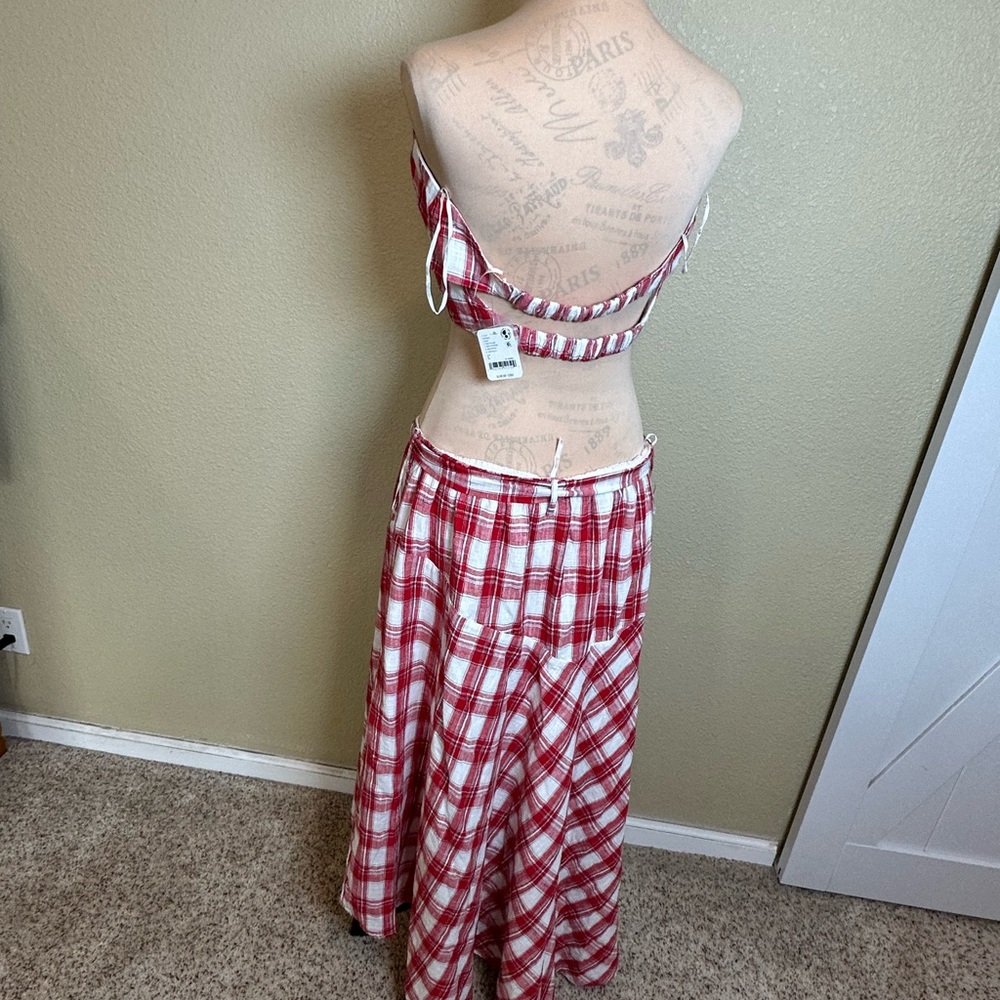 Free People Red and White Plaid Skirt Set - Picture 3 of 5